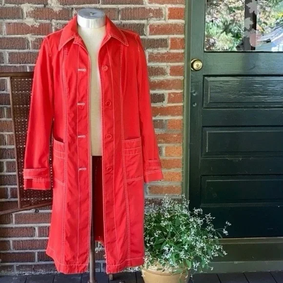 Vintage Stunning DKNYC Bold Orange Red Trench Coat - Picture 2 of 9